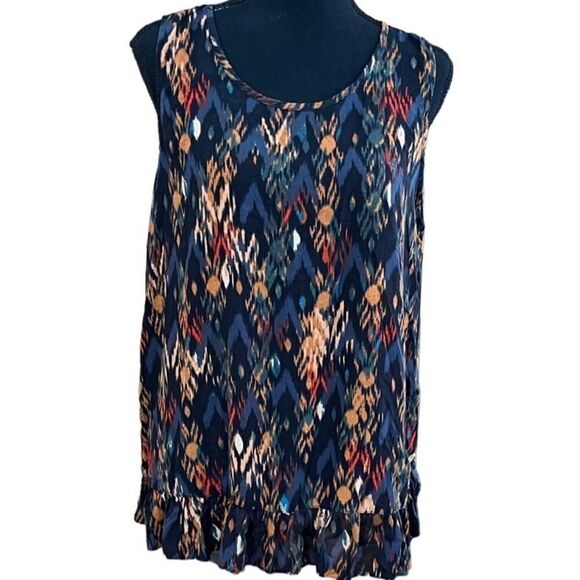 Beachlunchlounge sleeveless abstract print top with ruffled bottom hem size L. - Picture 8 of 9